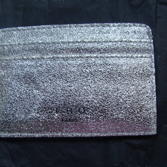 New Women's Iro Paris Credit Card Case, Silver Leather, Size 4 " X 2,8 " - Picture 1 of 7